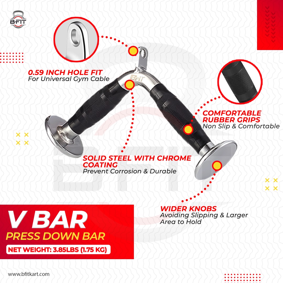 B fit V Bar Cable Attachment Pull Down Attachment Press Down Bar Multi Gym Handle