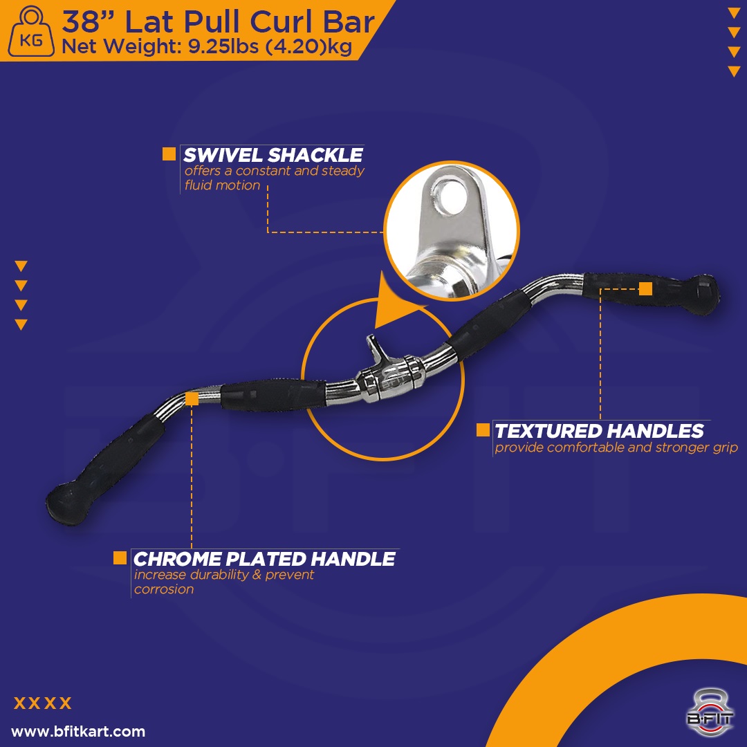 B fit Solid Steel Pro-Grip Curl Bar 38 Inch