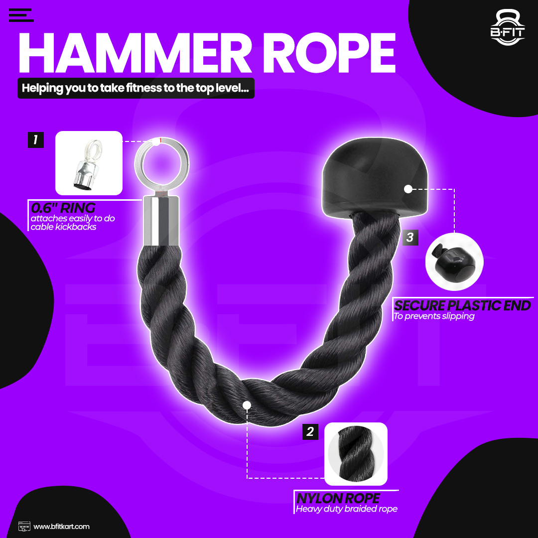 B fit Hammer Rope Single Grip Pull Down Bicep Cable Attachment Exercises Nylon 145