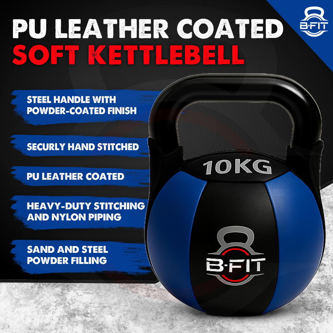 B Fit PU Leather Premium Soft Kettlebell 10 Kg with Handle for Weightlifting Conditioning Strength and core Training