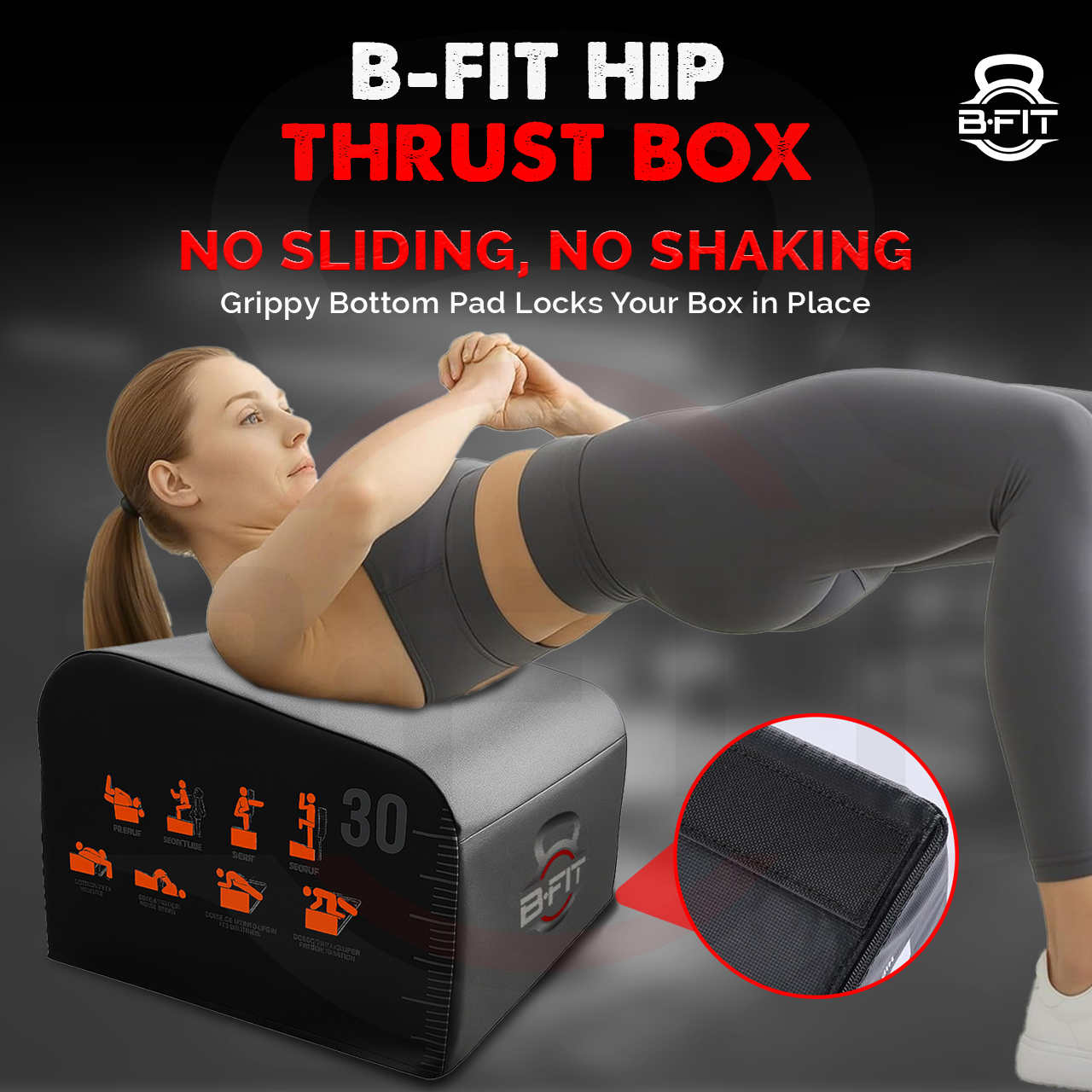 B Fit Hip Thrust Bench Multi-Functional Workout Box with Non-Slip Pad for Hip Thrust Glute Bridge Strength Training 700LB Load Capacity Glute Workout Equipment for Home and Gym