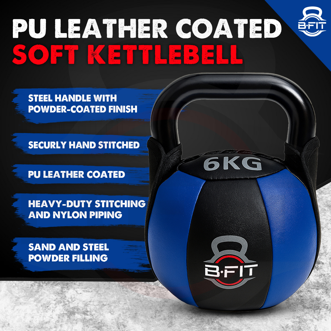 B Fit PU Leather Premium Soft Kettlebell 6 Kg with Handle for Weightlifting Conditioning Strength and core Training