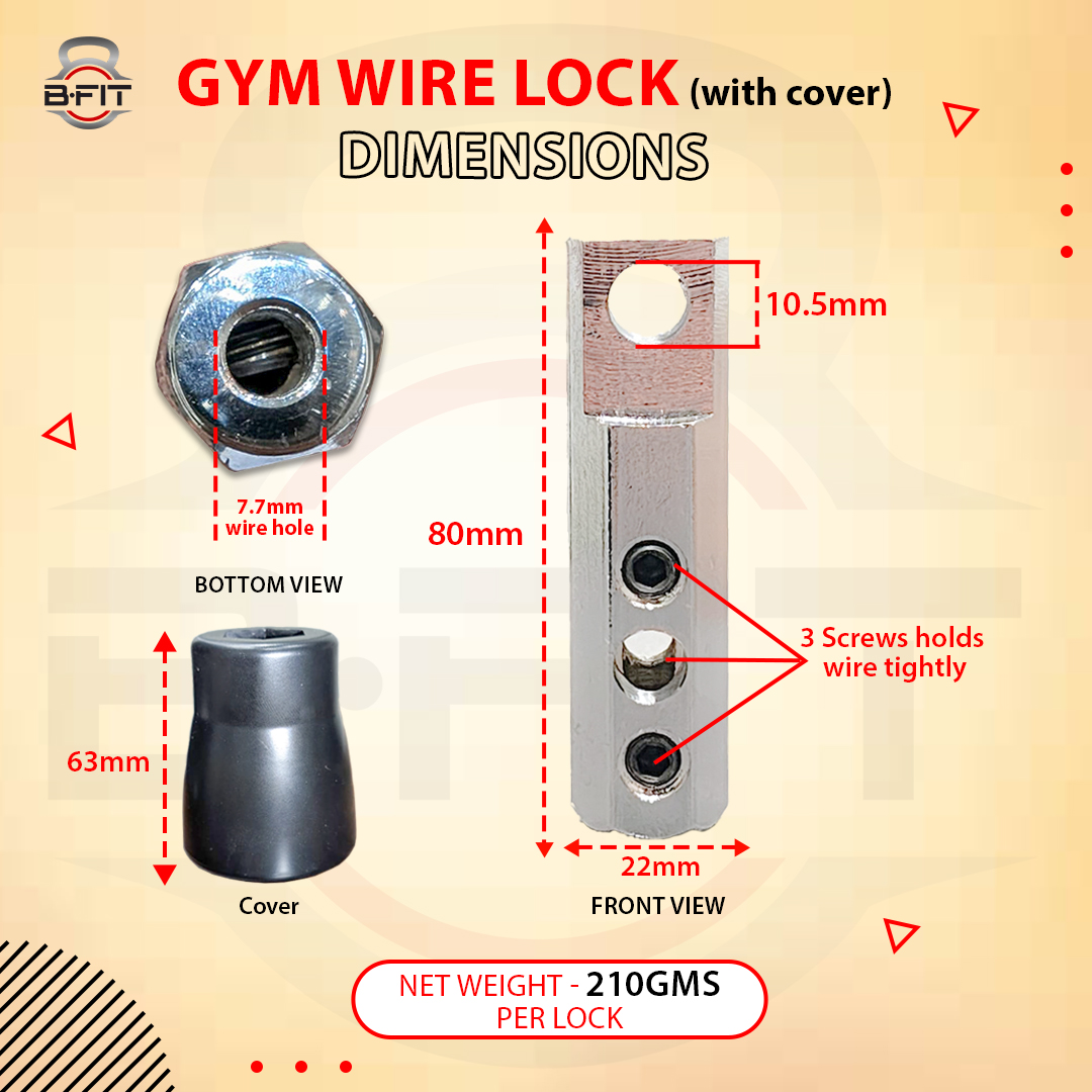 B Fit Premium and Solid Gym Wire Lock Set of 2 with Cover for 5mm6mm Home Gym Machine Accessories Replacement Parts Exercise Equipment Wire Rope Port Joint Rubber Steel