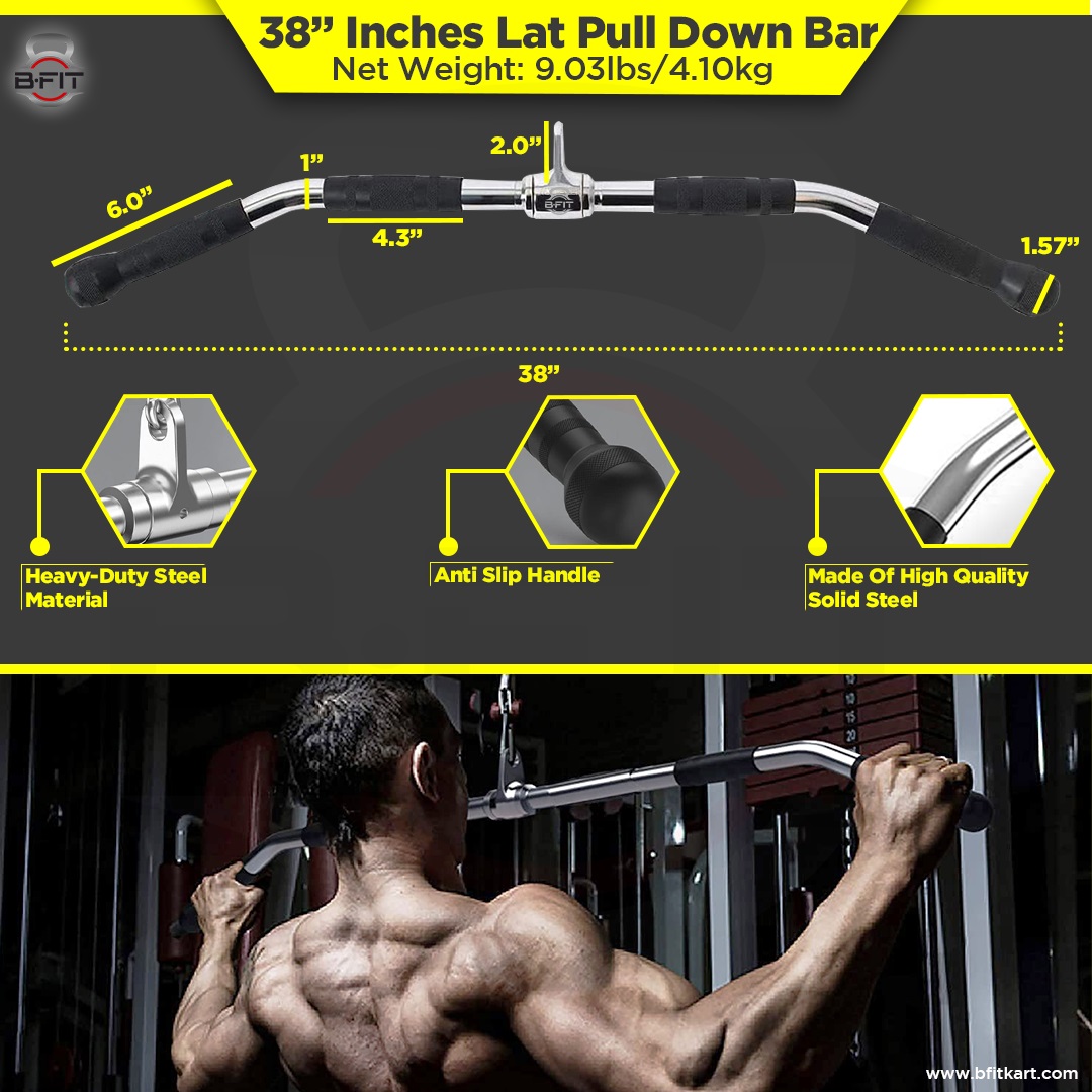 B fit Solid Steel Pro-Grip Lat Bar 38 Inch