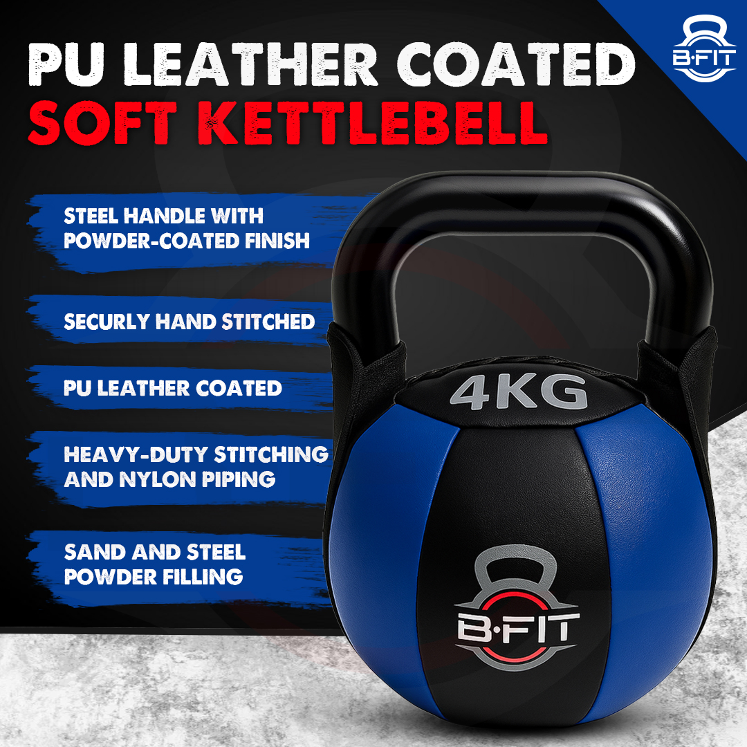 B Fit PU Leather Premium Soft Kettlebell 4 Kg with Handle for Weightlifting Conditioning Strength and core Training
