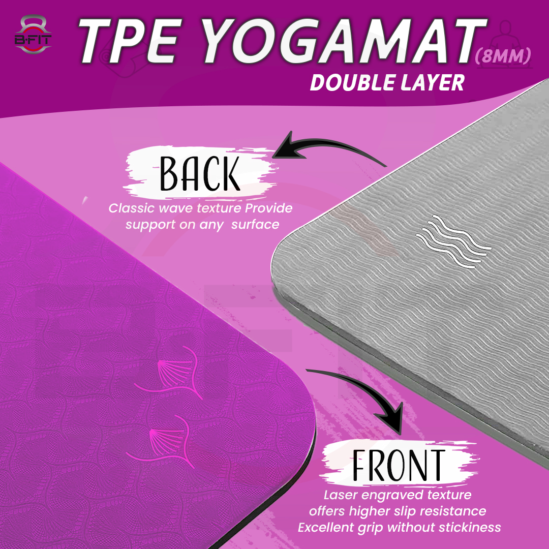 B Fit  Extra Wide 31x72 Inch 8 MM Thick Premium TPE Yoga Mat with Alignment Printed Green-Black  Color   - Classic Pro Yoga Mat Eco Friendly Non Slip Fitness Exercise Mat with Smart Carry Bag-Workout Mat for Yoga Pilates and Floor Exercises