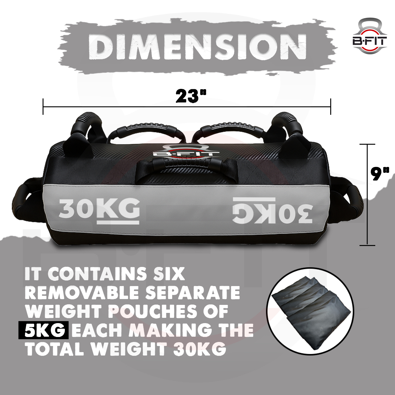 B Fit Sandbag for Fitness Weights Training filled Power Bags with Handles Adjustable Weighted Slam Bag for Strength Powerlifting Running Heavy Workout Home Gym Exercise 30 Kg