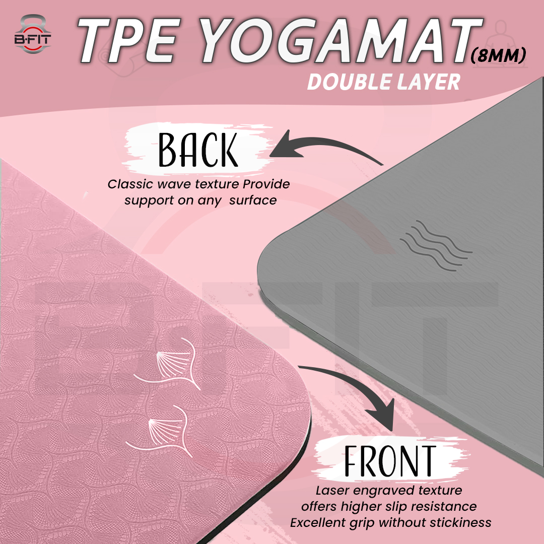 B Fit Extra Wide 31x72 Inch 8 MM Thick Premium TPE Yoga Mat with Alignment Printed Green-Black Color - Classic Pro Yoga Mat Eco Friendly Non Slip Fitness Exercise Mat with Smart Carry Bag-Workout Mat for Yoga Pilates and Floor Exercises