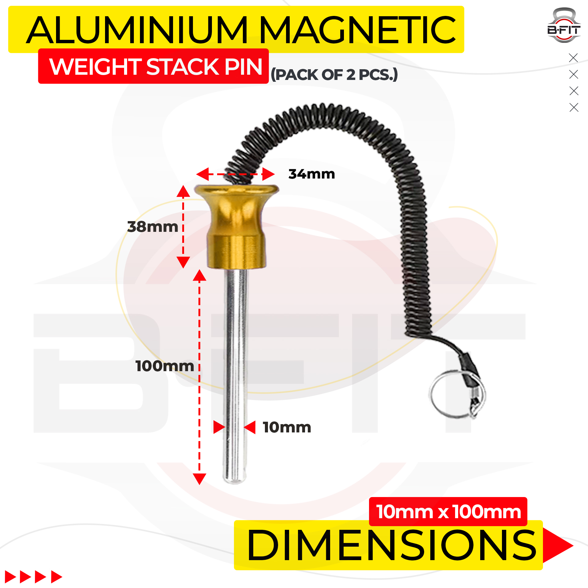 B FIT Pack of 2 Pin Tensile - Magnetic Universal Weight Stack Replacement SELECTOR Key - Size Dia 10 MM 100 MM Locking Space