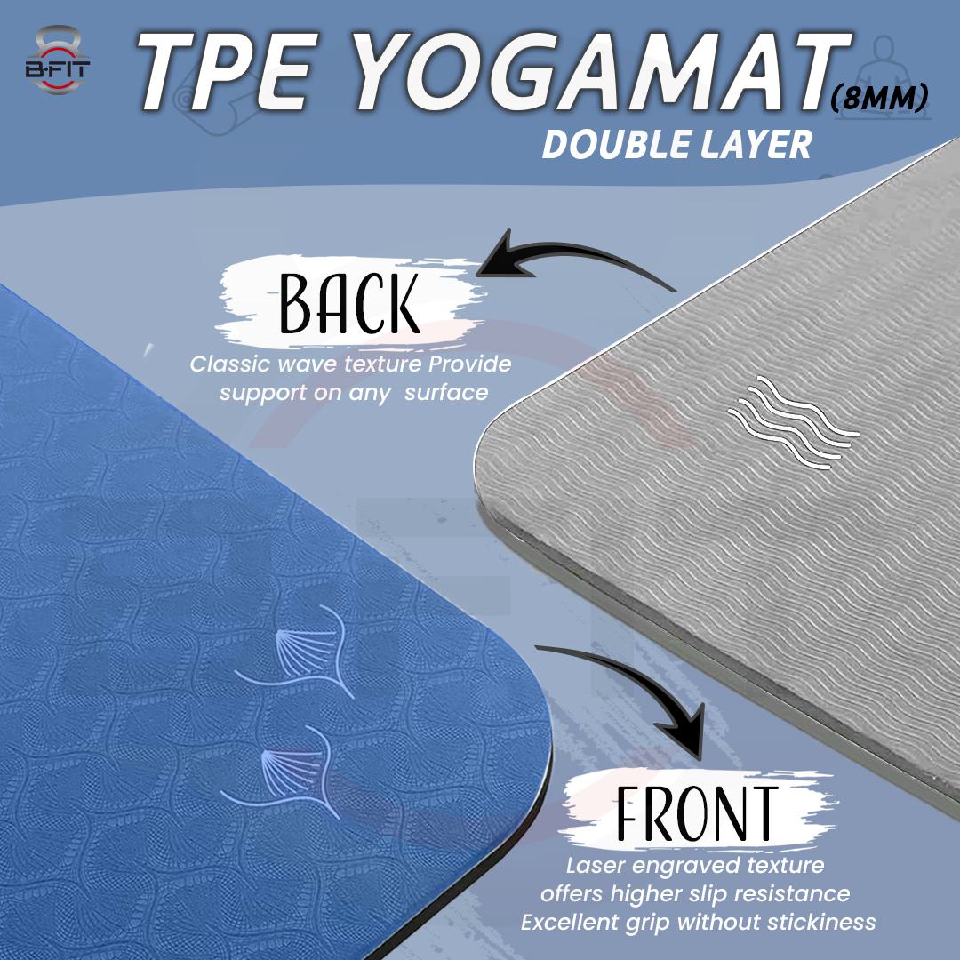 B Fit  Extra Wide 31x72 Inch 8 MM Thick Premium TPE Yoga Mat with Alignment Printed Green-Black  Color   - Classic Pro Yoga Mat Eco Friendly Non Slip Fitness Exercise Mat with Smart Carry Bag-Workout Mat for Yoga Pilates and Floor Exercises
