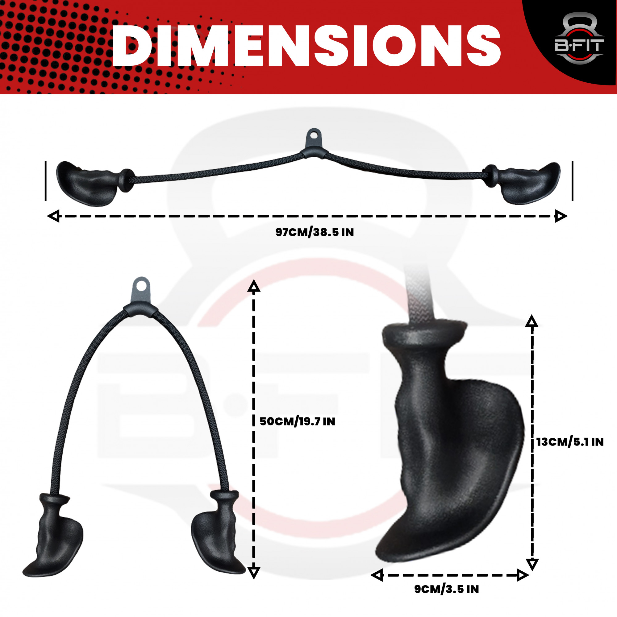 B Fit Tricep Rope with Ergonomic Handles 38 Inch Tricep Pull Down Rope for Cable Machine Pulley System Triceps Rope Cable Attachment for Gym Home