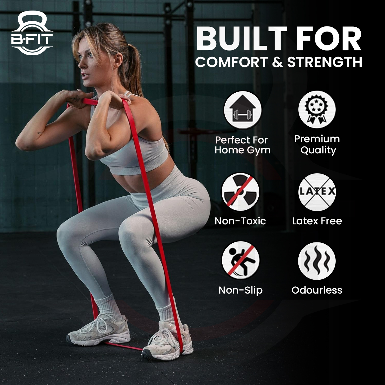 B FIT Super Heavy Pull Up Assist Bands - Heavy Duty Resistance Band Mobility Powerlifting Exercise Bands Stretching Resistance Training Set of 4