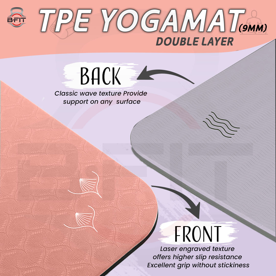 B Fit Extra Wide 36x72 Inch 9 MM Thick Premium TPE Yoga Mat with Alignment Printed Green-Black Color - Classic Pro Yoga Mat Eco Friendly Non Slip Fitness Exercise Mat with Smart Carry Bag-Workout Mat for Yoga Pilates and Floor Exercises