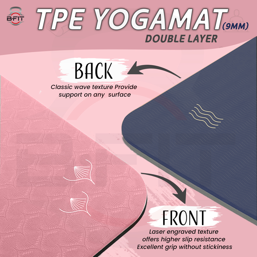 B Fit Extra Wide 36x72 Inch 9 MM Thick Premium TPE Yoga Mat with Alignment Printed Green-Black Color - Classic Pro Yoga Mat Eco Friendly Non Slip Fitness Exercise Mat with Smart Carry Bag-Workout Mat for Yoga Pilates and Floor Exercises