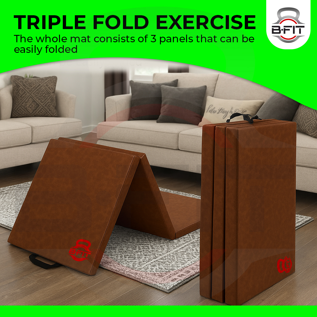 B Fit All Purpose Folding Anti Tear Exercise Training Aerobic Fitness Gym Gymnastics Balance Tri-foldMat