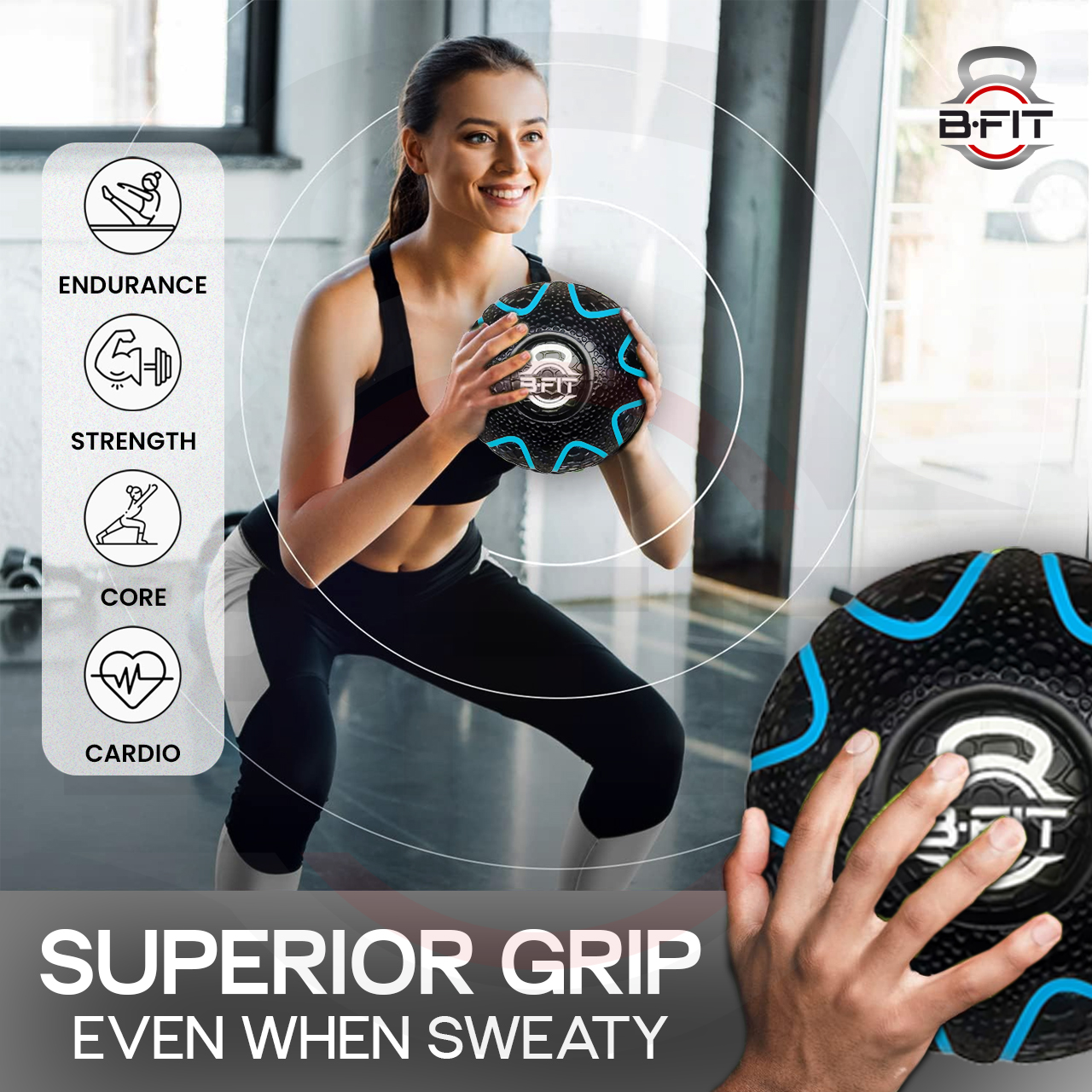 B fit Virgin Rubber Medicine Ball 5 Kg with Dual Texture Grip Weighted Medicine Ball for Workouts Exercise Balance Training Core Strength Balance and Coordination Exercise Non-Slip Rubber Shell