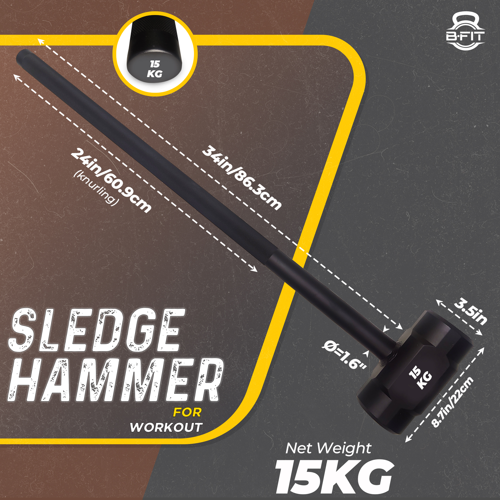 B Fit 15 Kg Hammer  Sledgehammer Functional Training Cross Fitness