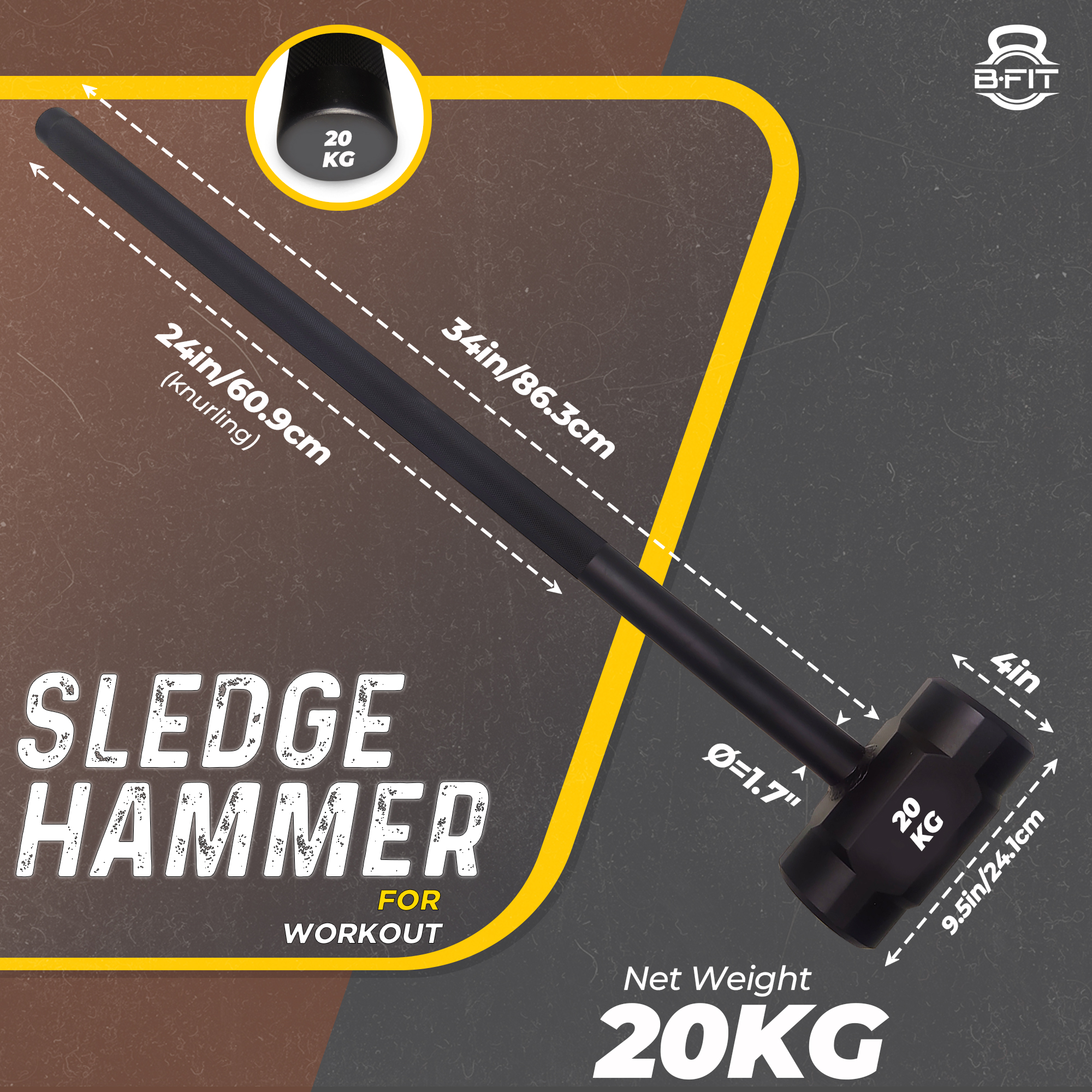 B Fit 20 Kg Hammer  Sledgehammer Functional Training Cross Fitness