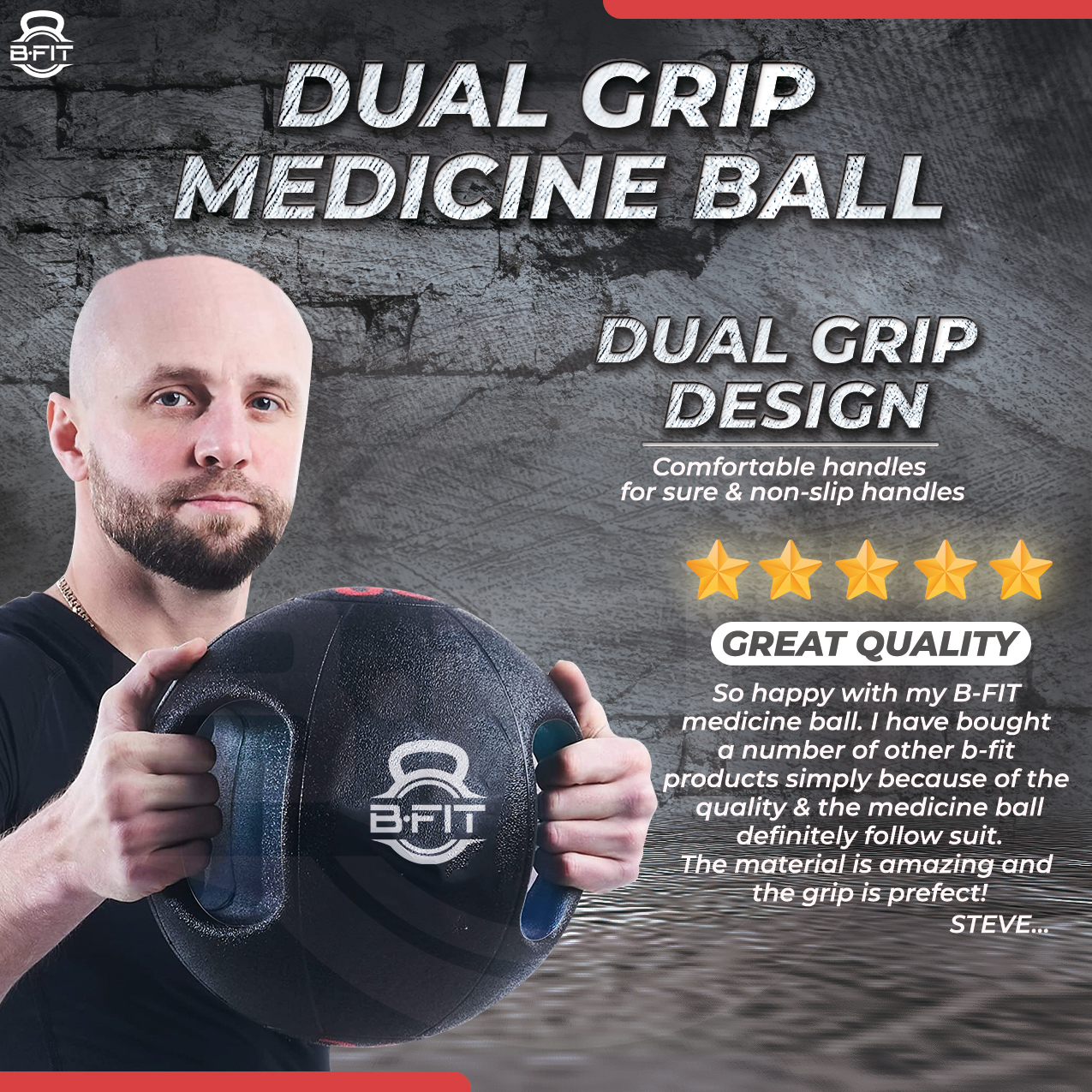 B Fit Dual Grip Medicine Ball 8 Kgs for Fitness Weighted Balance Plyometric Training Muscle Build