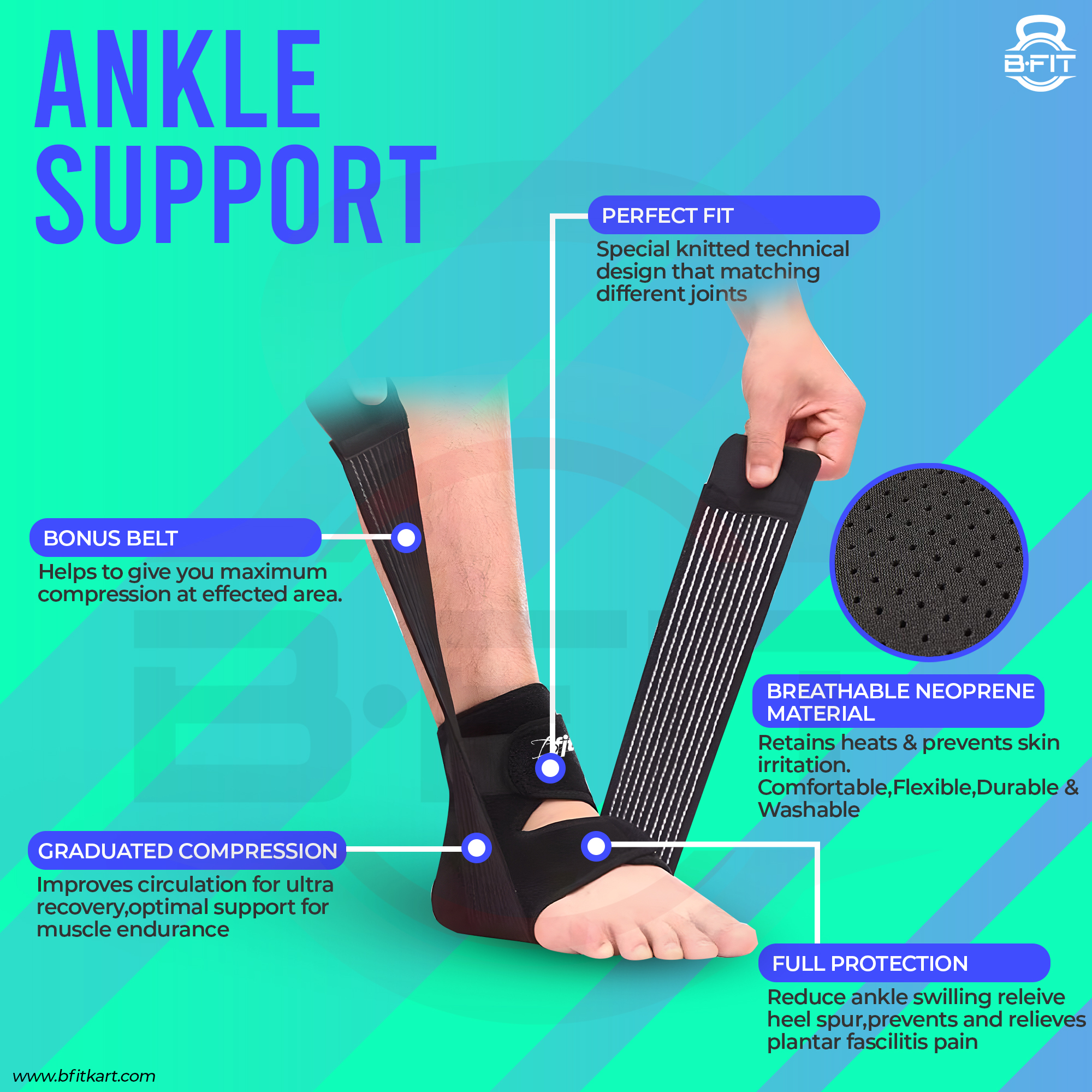 B Fit Ankle Braces for Men Women Adjustable Compression Ankle Wrap Support for Ankle Protection Breathable Comfortable for Sprains Sports Injuries and Recovery