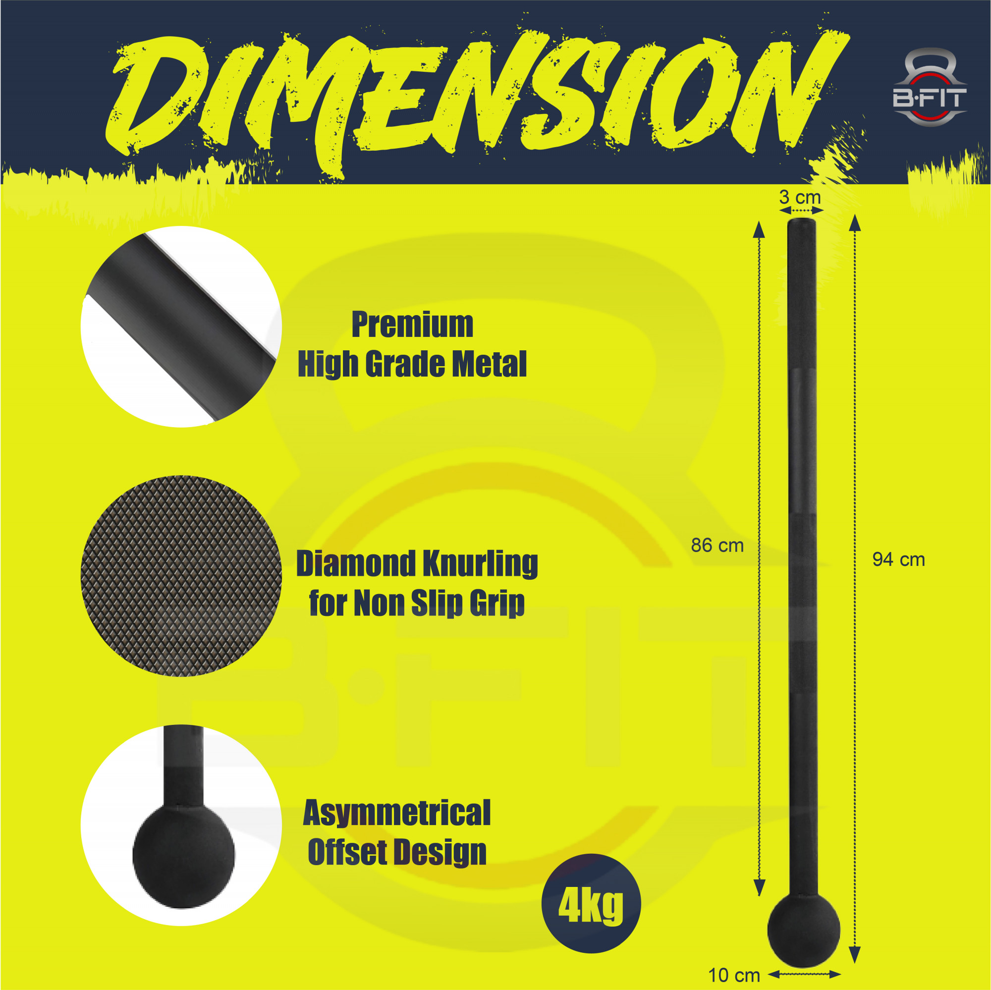 B Fit Steel 4 Kg Mac Bell for Strength Training Support Full Body Muscles Shoulder Grips  Forearms Workouts Stretching