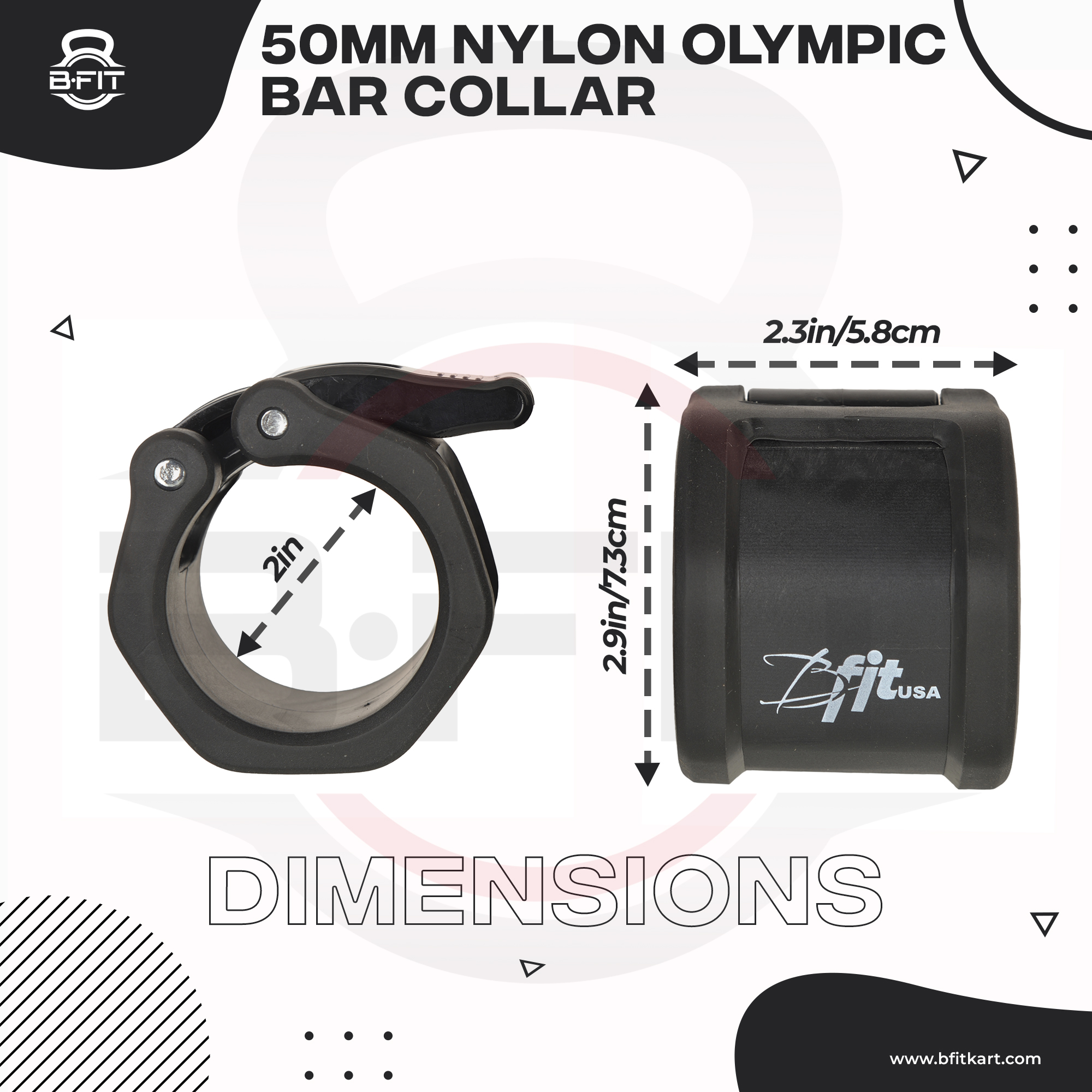 B Fit Pro-style 2 50 MM Olympic Barbell Collar - Quick Release Barbell Clamp Pair Color Black