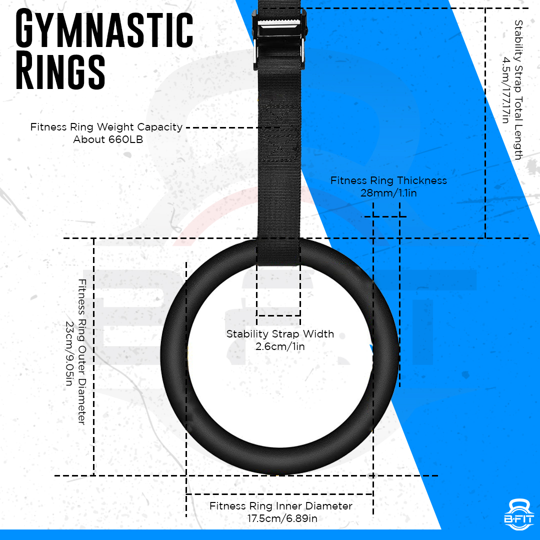 B Fit Gymnastic RingsOlympic Gym Rings with Heavy Duty Adjustable Straps for GymCross TrainingStrength TrainingPull Ups and Dips