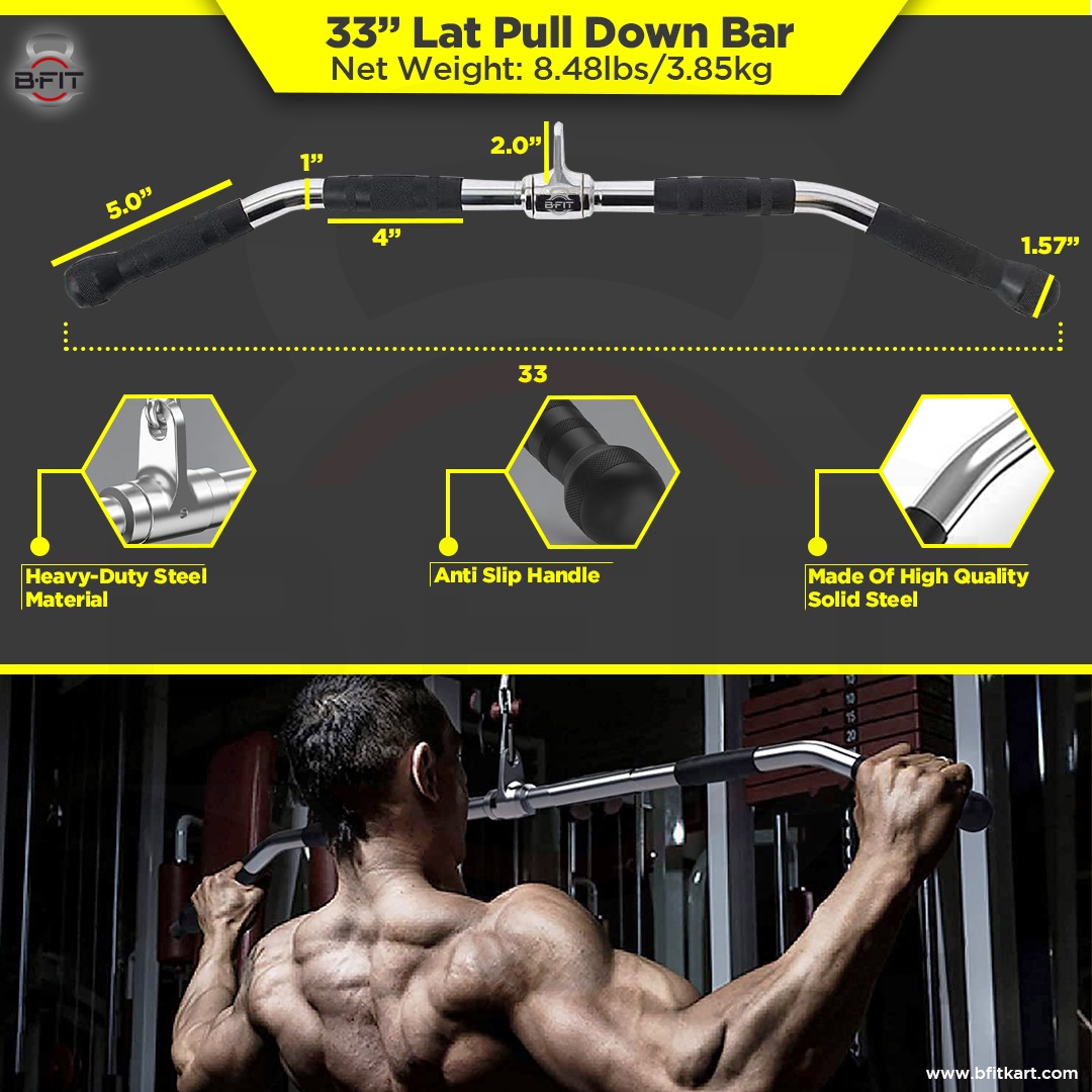 B fit Solid Steel Pro-Grip Lat Bar 33 Inch