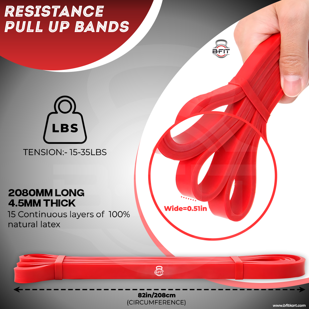 B FIT Super Heavy Pull Up Assist Bands - Heavy Duty Resistance Band Mobility Powerlifting Exercise Bands Stretching Resistance Training Red 15-35 lbs
