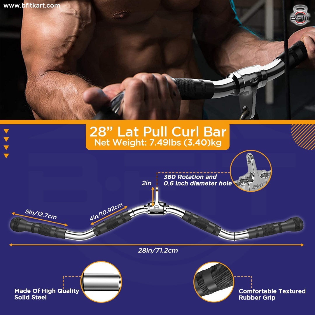 B fit Solid Steel Pro-Grip Curl Bar 28 Inch