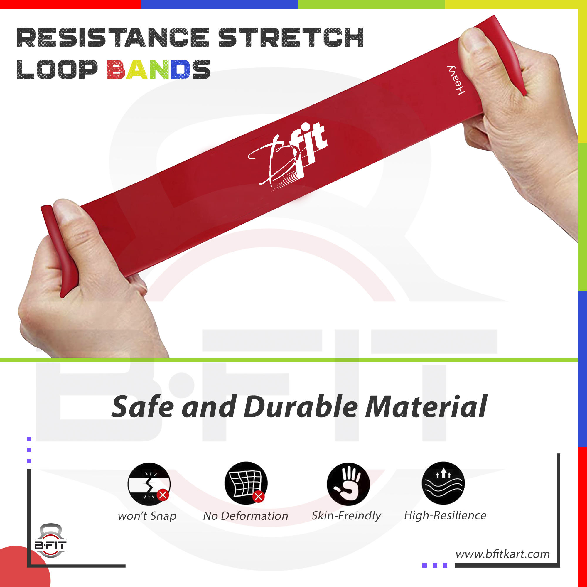 B FIT Resistance Loop Exercise Bands Set of 5 Fitness Bands Perfect for Legs and Butt Yoga Crossfit Strength Training Pilates with Instruction Guide Carry Bag