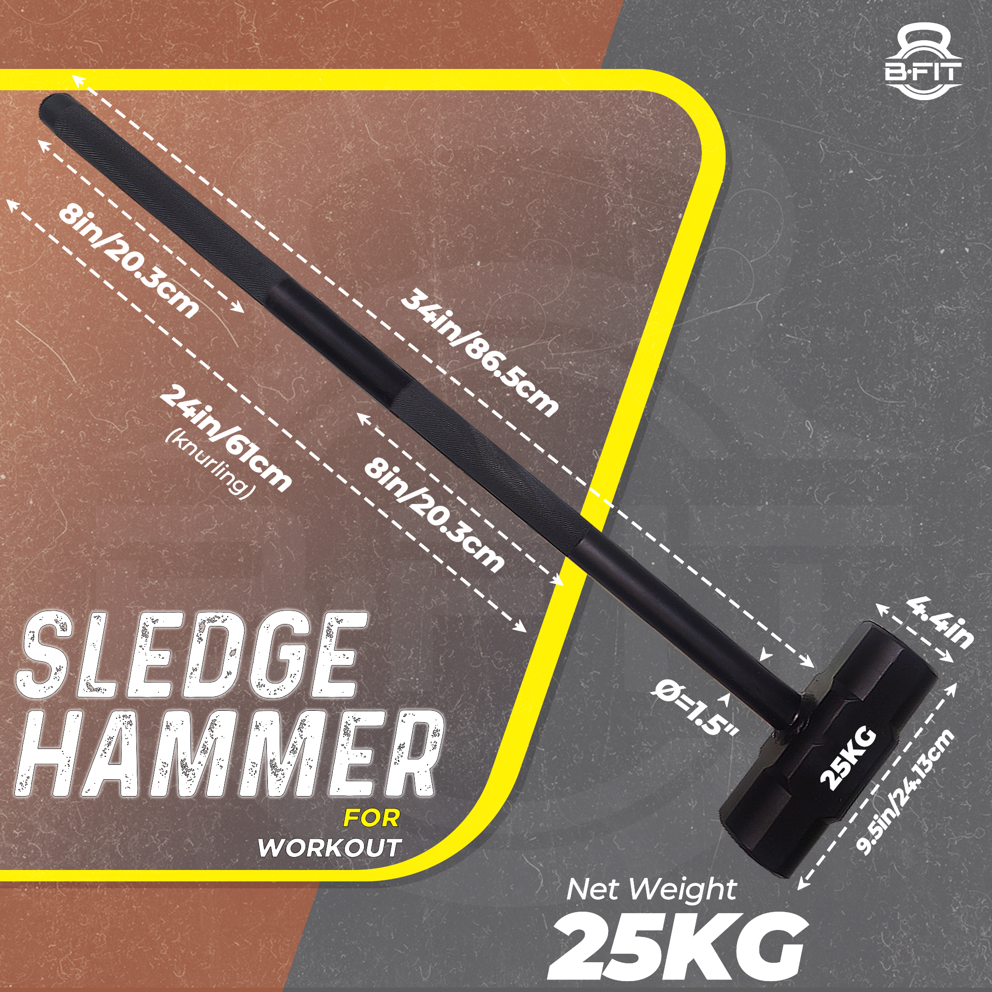 B Fit 25 Kg Hammer  Sledgehammer Functional Training Cross Fitness