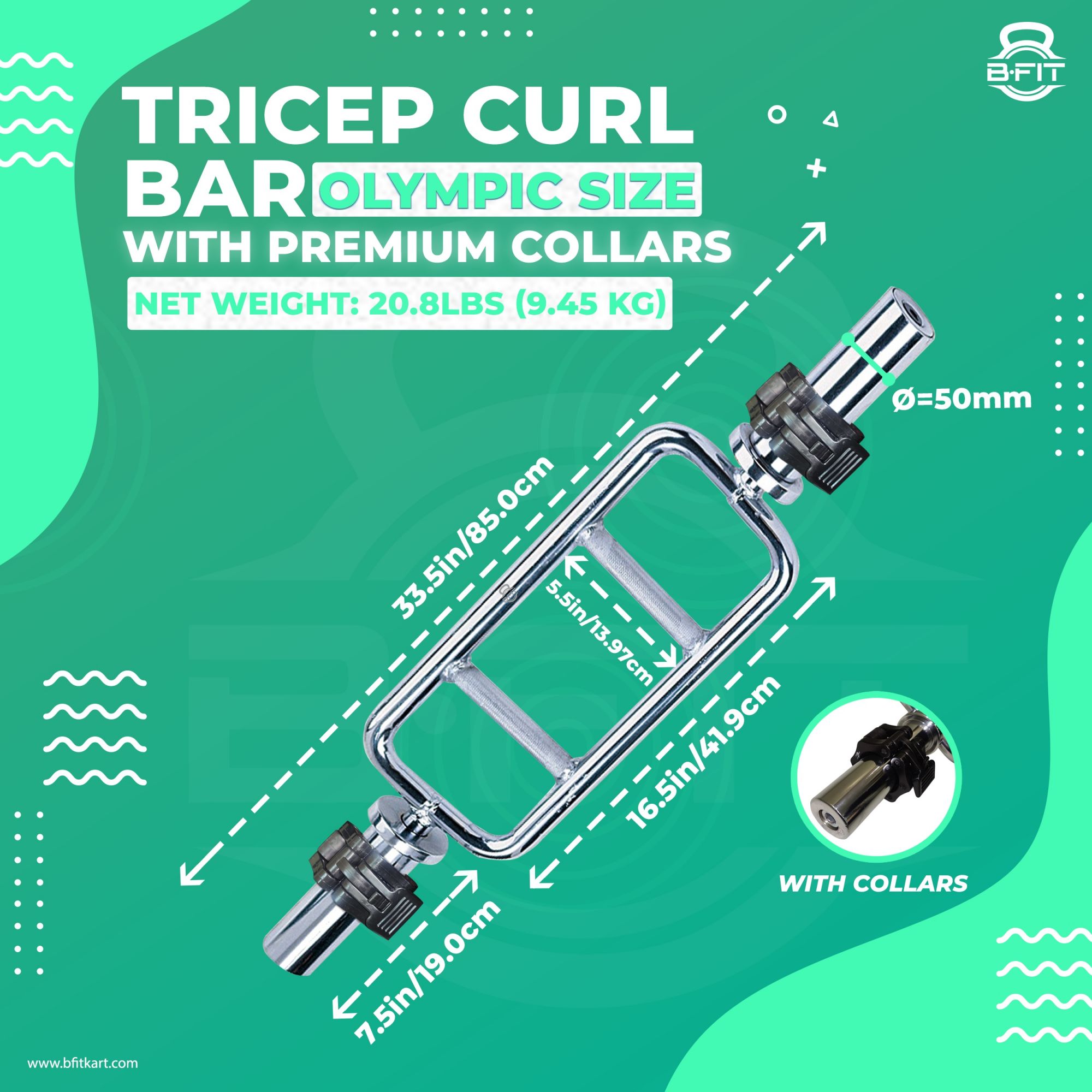 B fit Tricep Curl bar Olympic Size 50 MM Collar Pair included