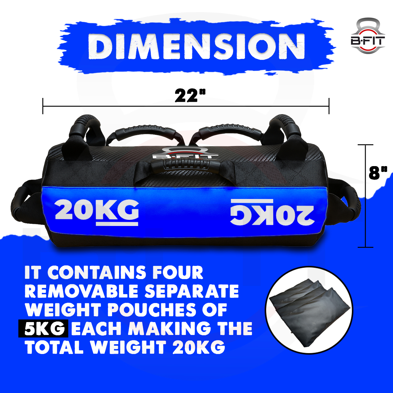 B Fit Sandbag for Fitness Weights Training filled Power Bags with Handles Adjustable Weighted Slam Bag for Strength Powerlifting Running Heavy Workout Home Gym Exercise 20 Kg