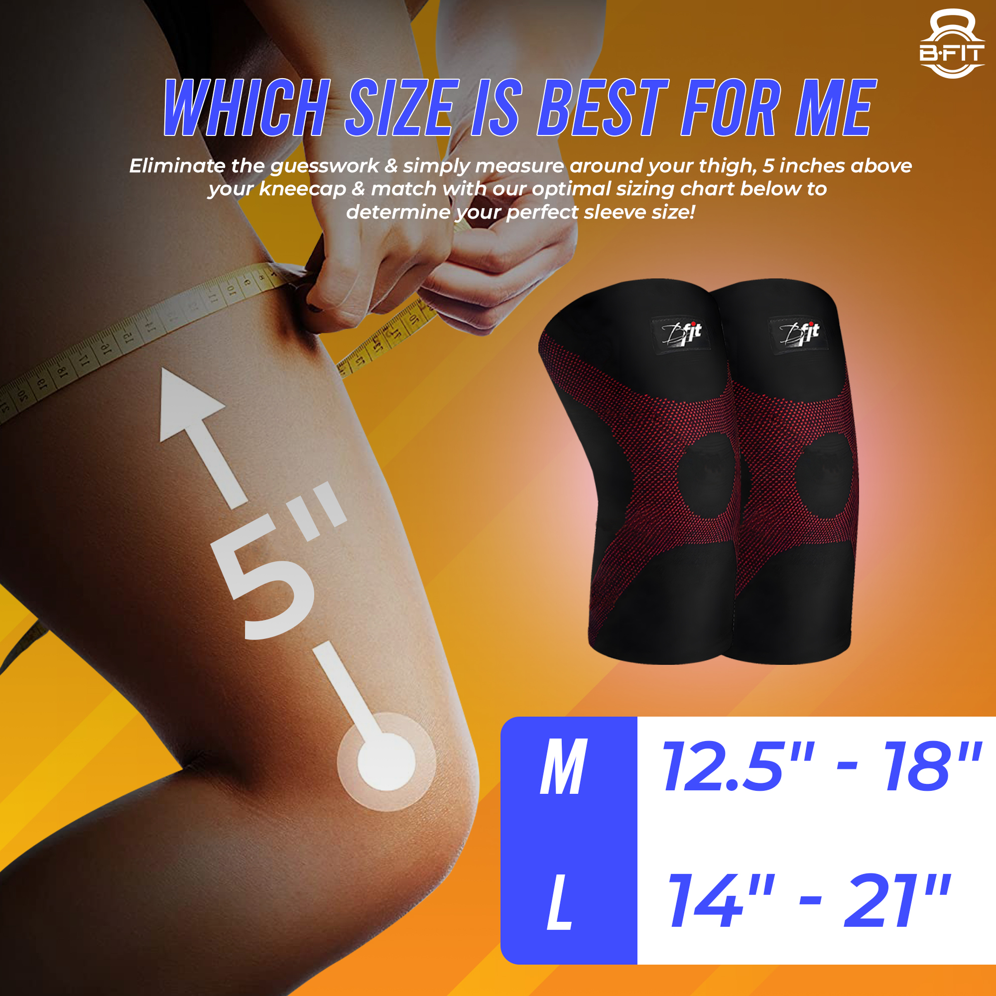 B Fit Knee Compression Sleeve One Pair Size Medium - Best Knee Brace for Men Women Knee Support for Running Basketball Weightlifting Gym Workout Sports
