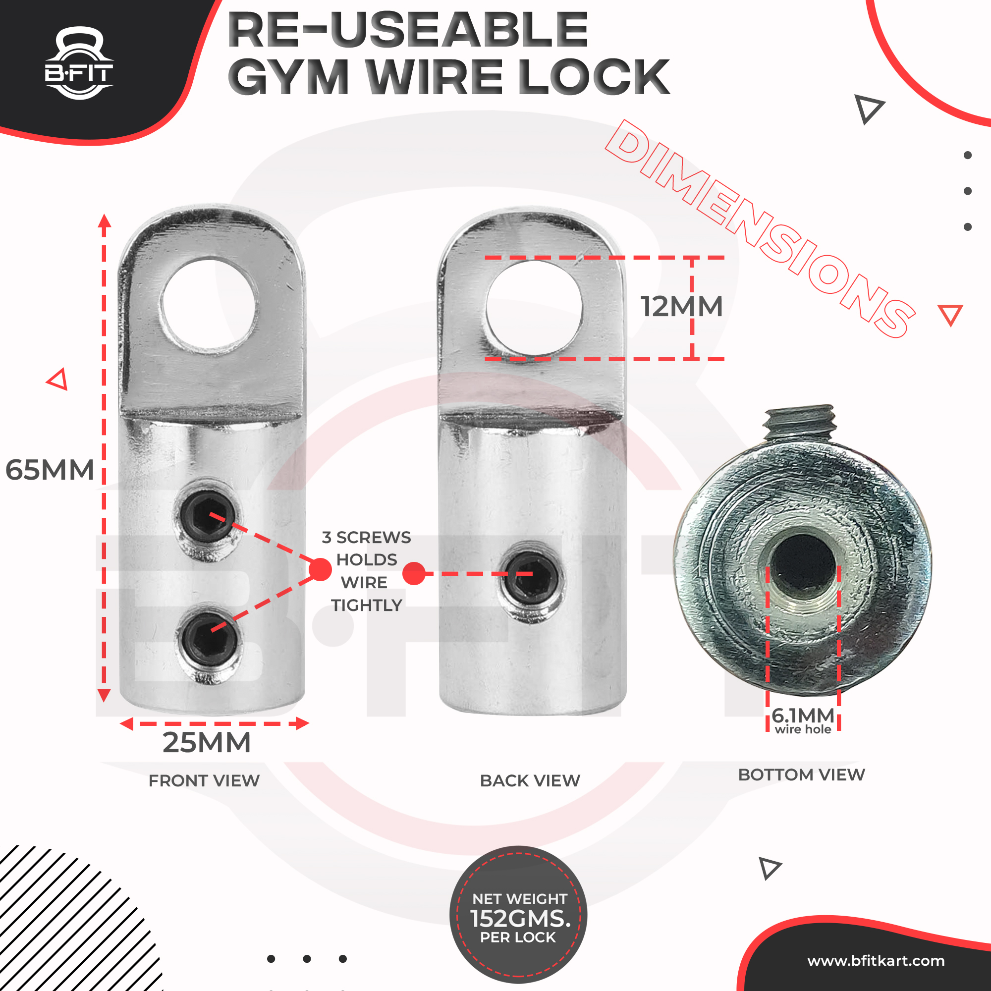 B Fit Solid and Heavy Gym Wire Lock Set with Bolts and L Key