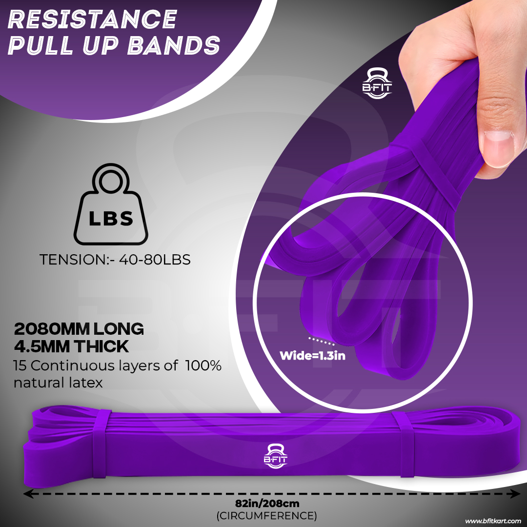 B FIT Super Heavy Pull Up Assist Bands - Heavy Duty Resistance Band Mobility Powerlifting Exercise Bands Stretching Resistance Training Purple 35-85 lbs