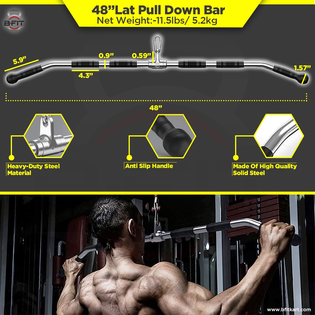 B fit Solid Steel Pro-Grip Lat Bar 48 Inch