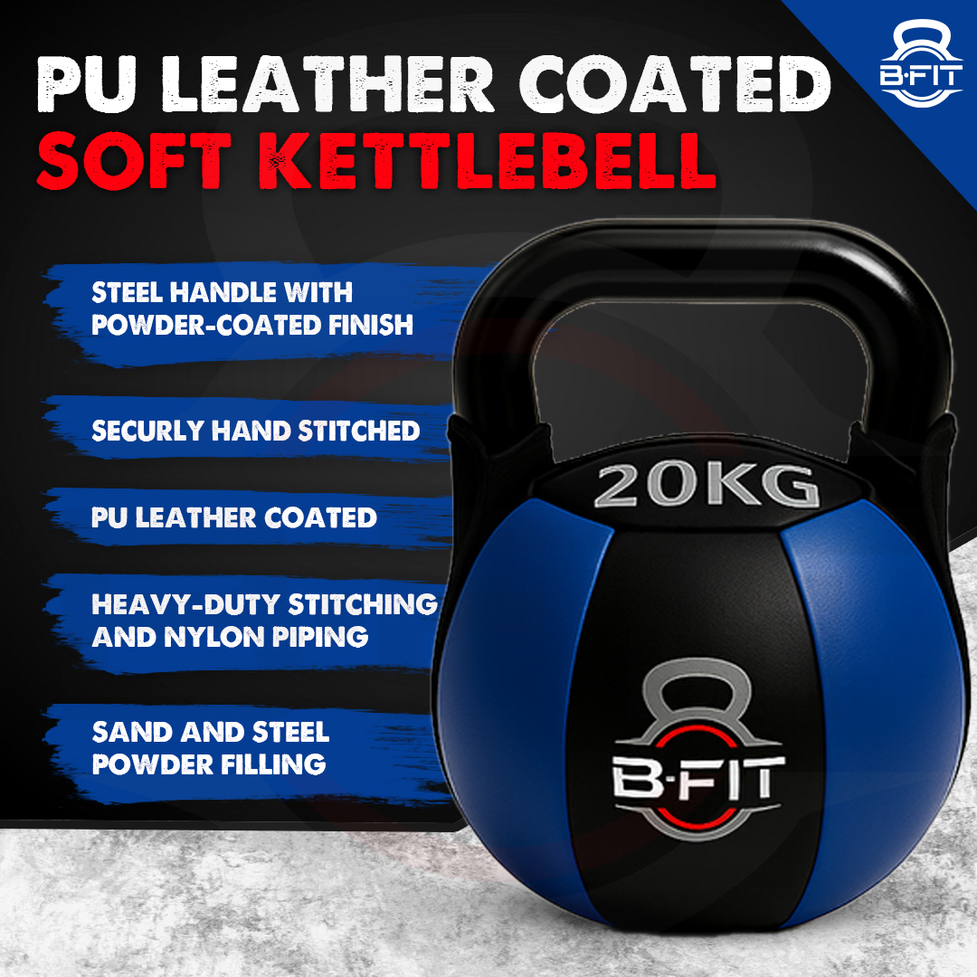 B Fit PU Leather Premium Soft Kettlebell 20 Kg with Handle for Weightlifting Conditioning Strength and core Training