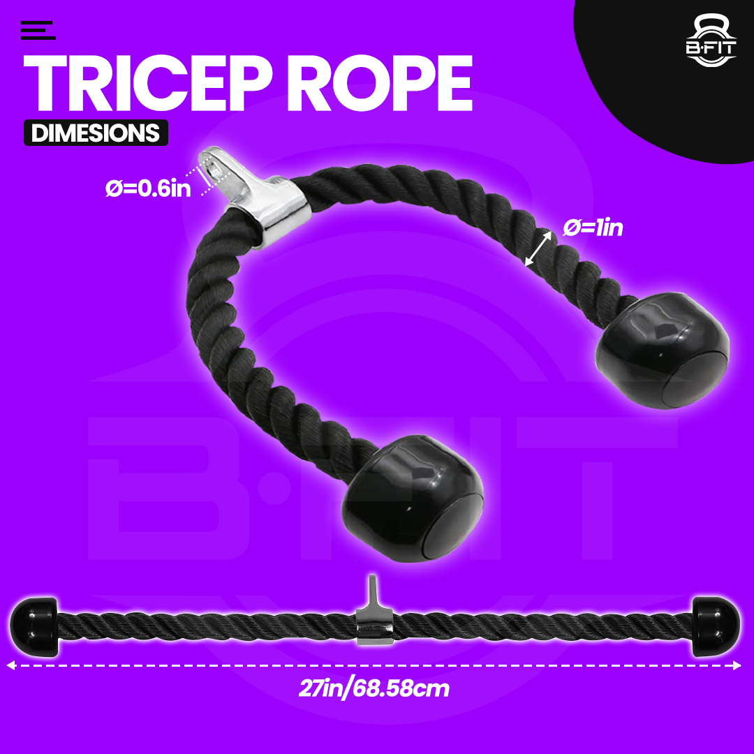 B fit Tricep Rope Heavy Duty Coated Nylon Rope with Solid Rubber Ends