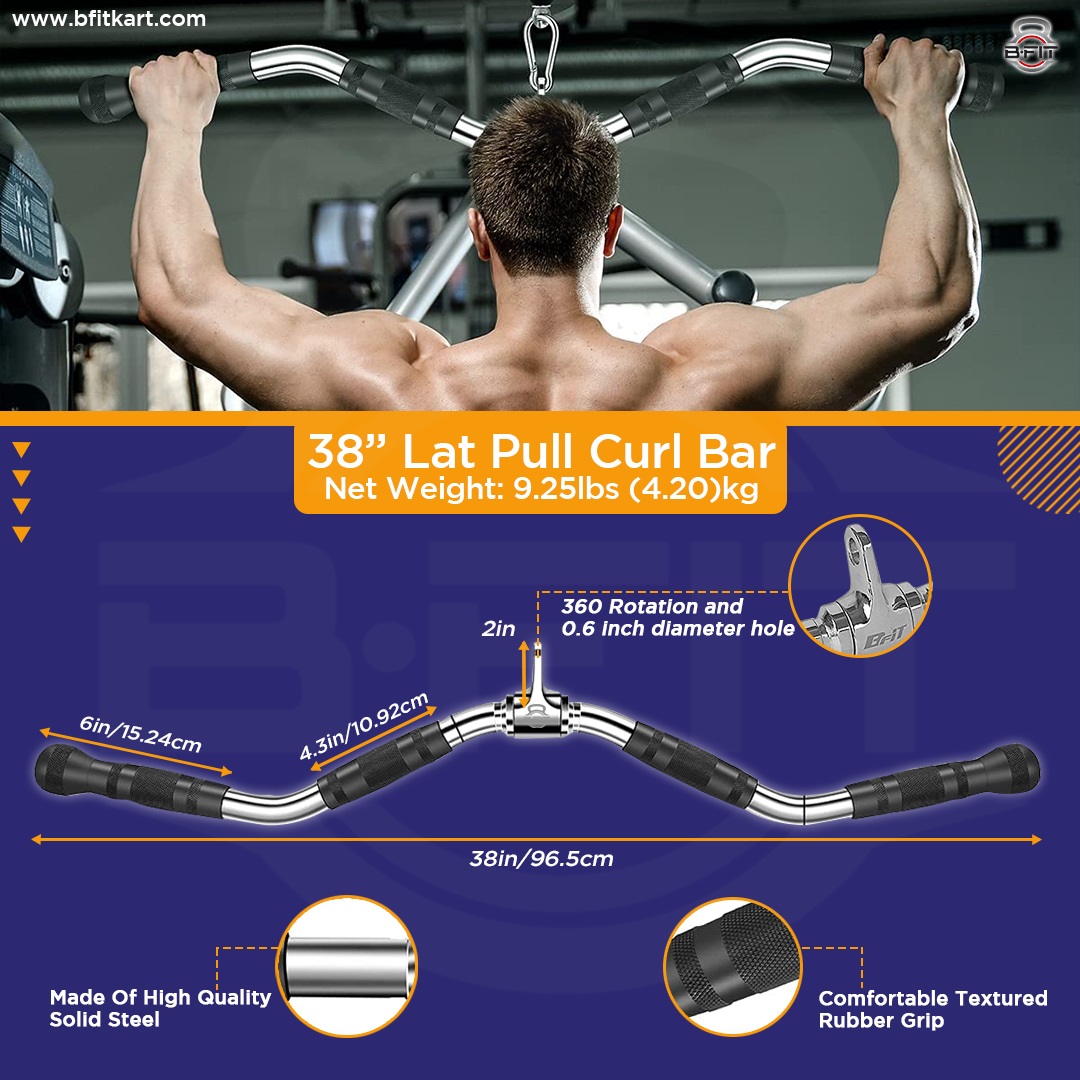 B fit Solid Steel Pro-Grip Curl Bar 38 Inch
