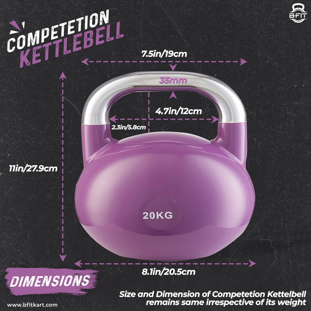 B Fit Competition Kettlebell 20 KG Professional Grade Kettlebell for Fitness Weightlifting Core Training