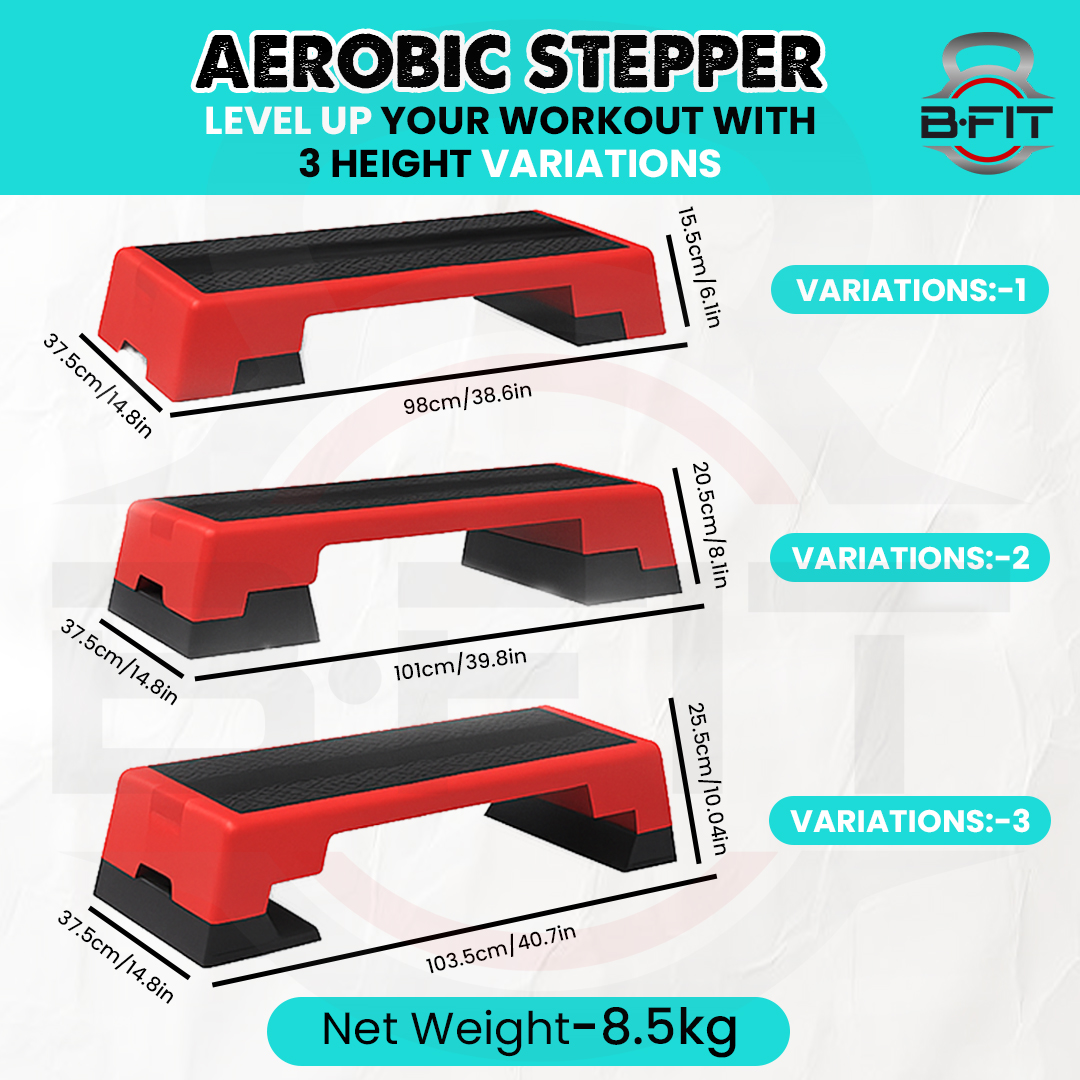 B Fit Multipurpose Commercial Aerobic Strength Training Workout Stepper for Cardio Workout with 3 Height Level Adjustments Anti- Skid Rubber pad on Legs Anti Slip - Resistant Platform