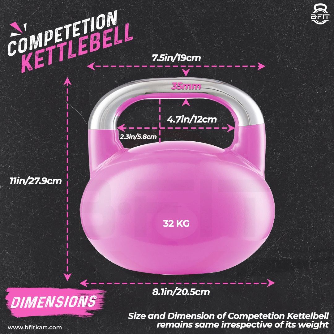 B Fit Competition Kettlebell 32 KG Professional Grade Kettlebell for Fitness Weightlifting Core Training