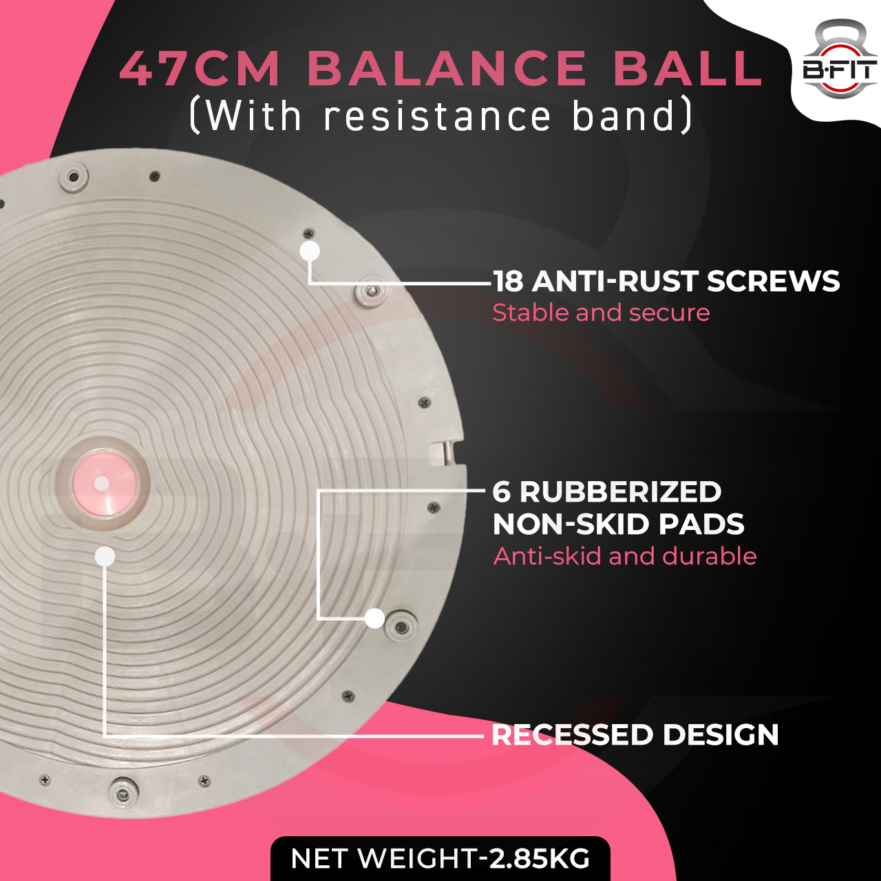 B Fit Balance Trainer Stability Half Ball 47 Cm with Pump - Improve Core and Ab Strength With Full Body Home Gym Workouts Or Fitness Training