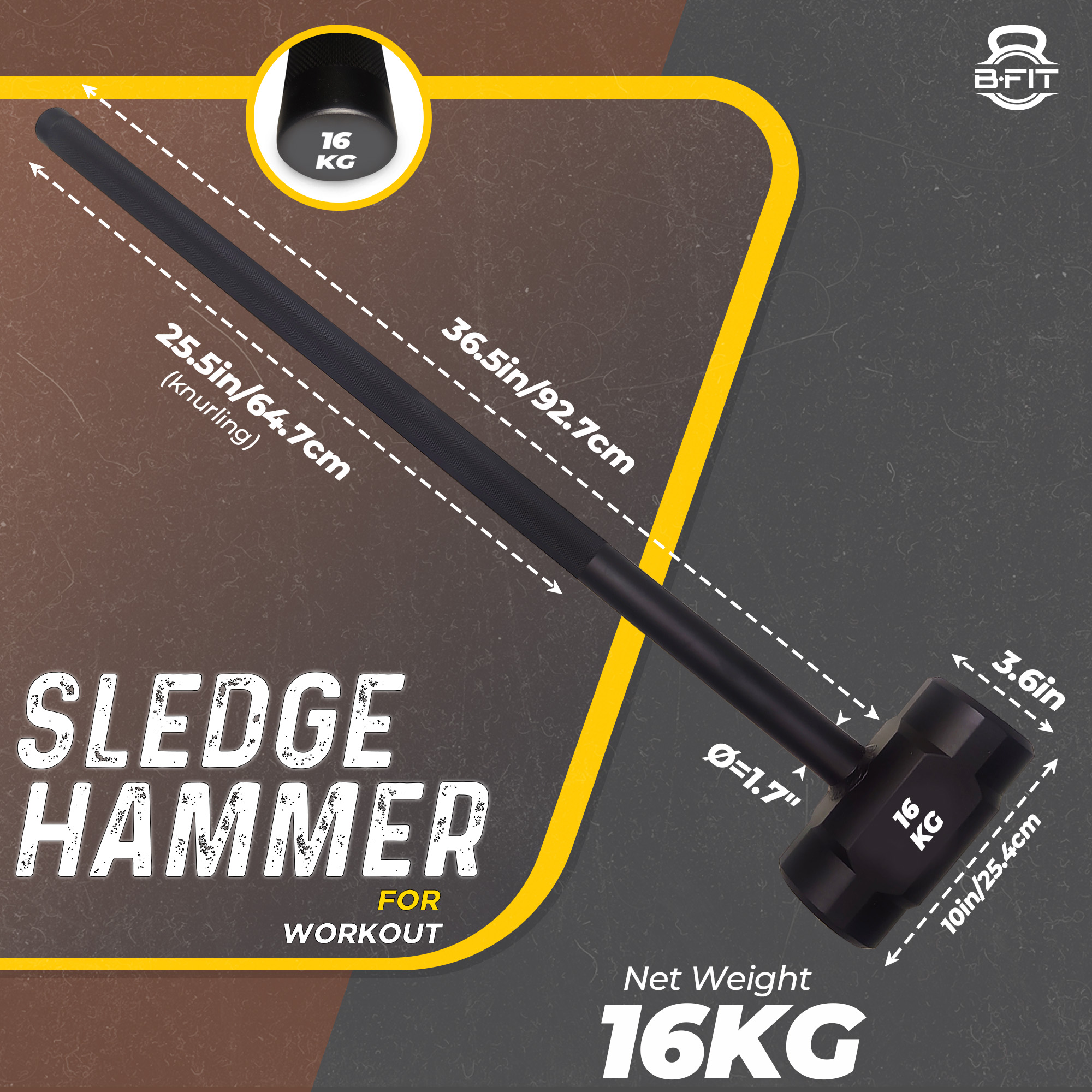 B Fit 16 Kg Hammer Sledgehammer Functional Training Cross Fitness