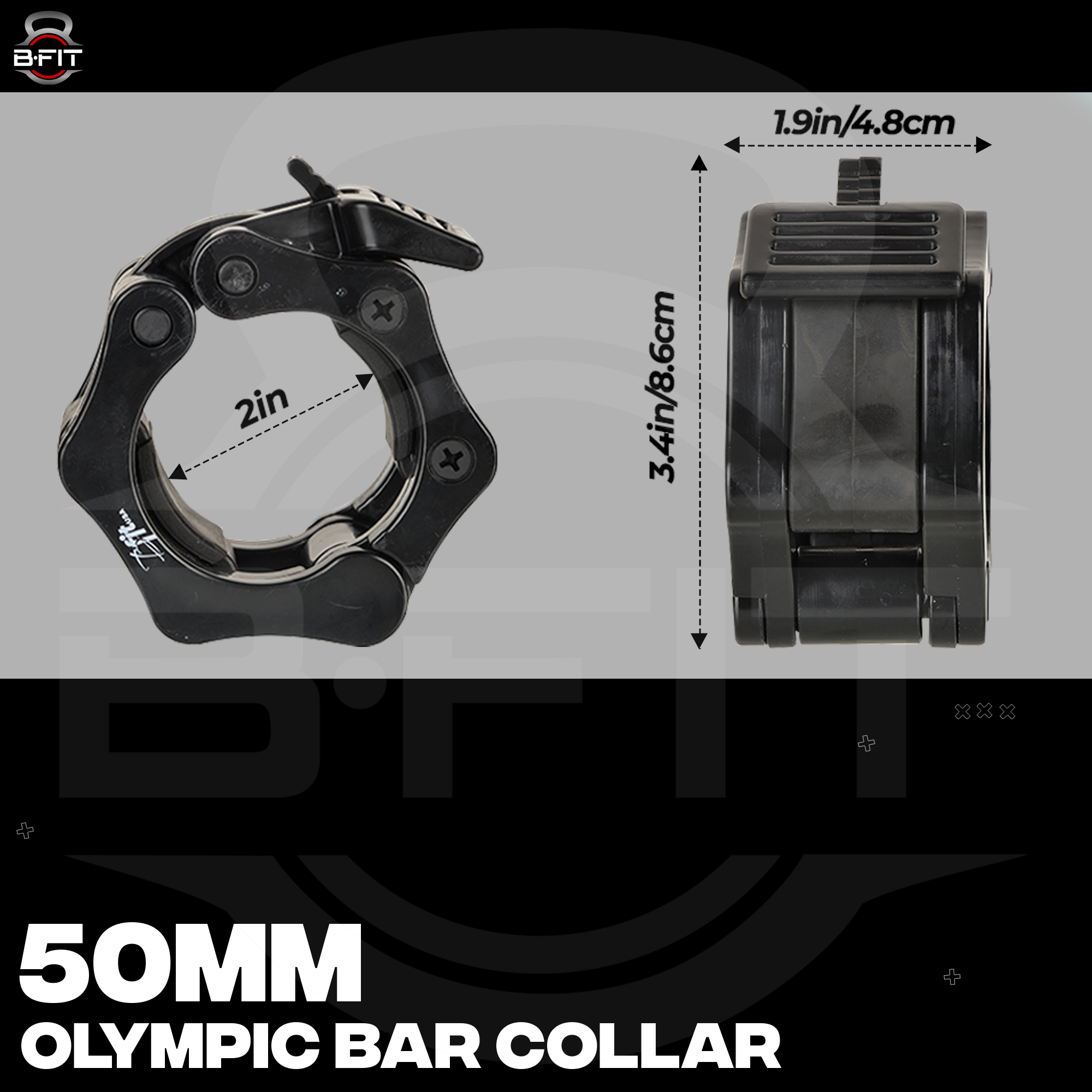 B Fit Olympic Barbell Clamps 2 50 MM Standard Weight Barbell Clips for Quick Release Pair of Locking Heavy Duty Barbell Collars for bar Great for Workout Weightlifting Fitness Training