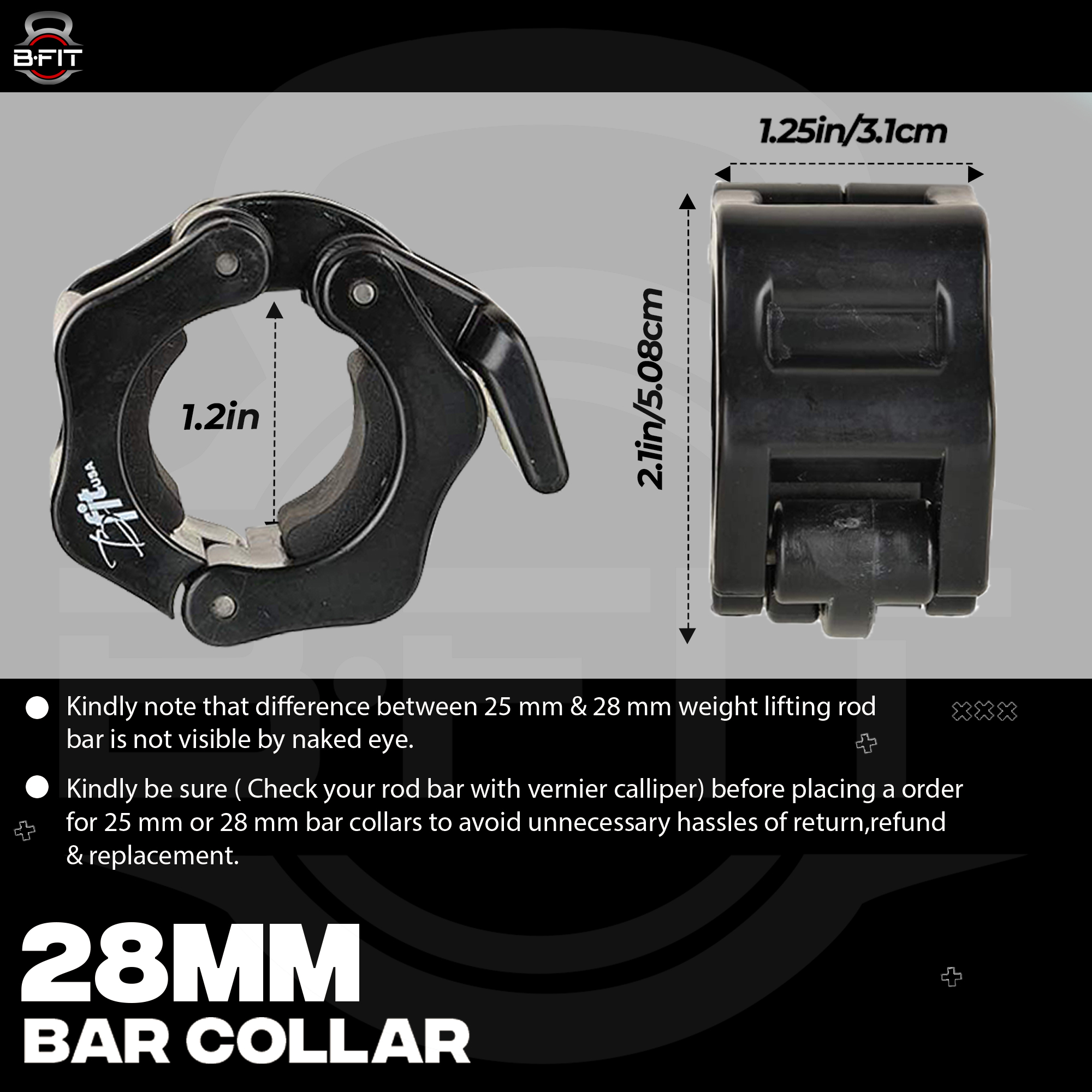 B Fit Heavy Duty Barbell Clamps Quick Release Pair of Locking 28MM Diameter Standard Bar Weight Plates Collar Clips