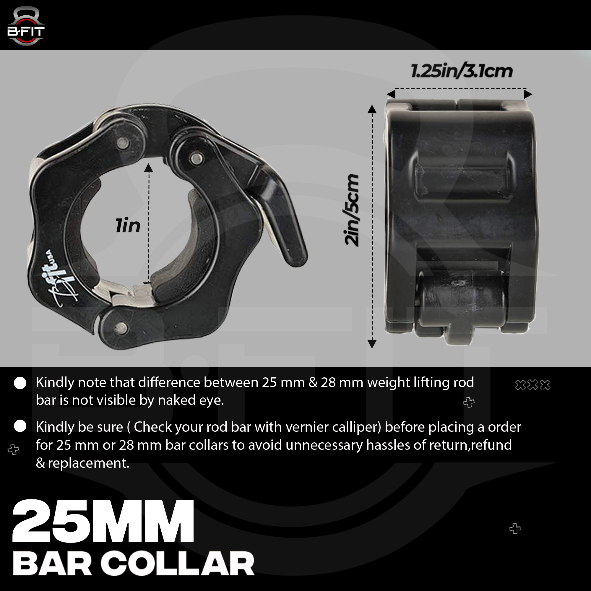 B Fit Heavy Duty Exercise Collars 1 25mm Quick Release Pair of Locking Standard Weight Bar Plate Locks Collar Clips for Workout Weightlifting Fitness Training