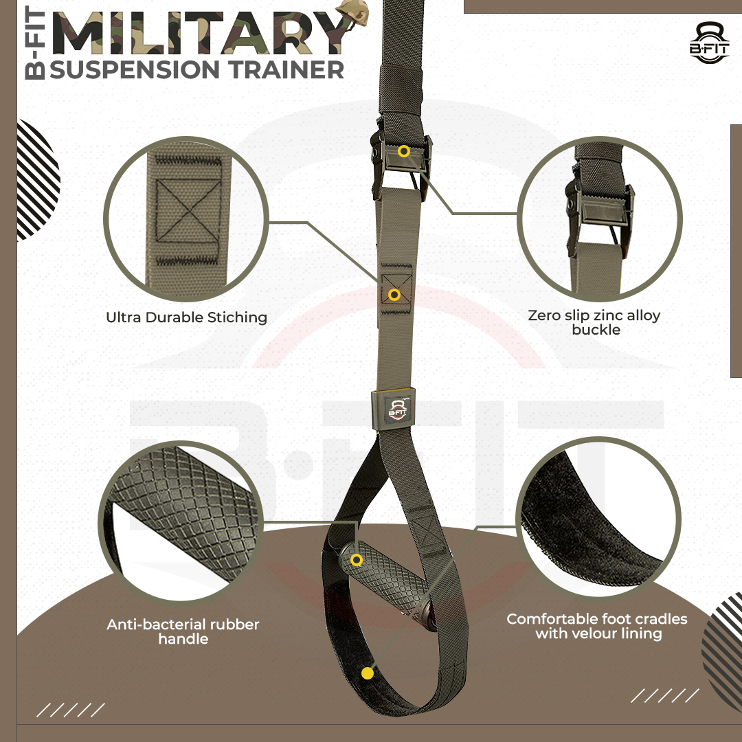 B Fit All-in-One Suspension Trainer - Home-Gym System In Attractive Military Color